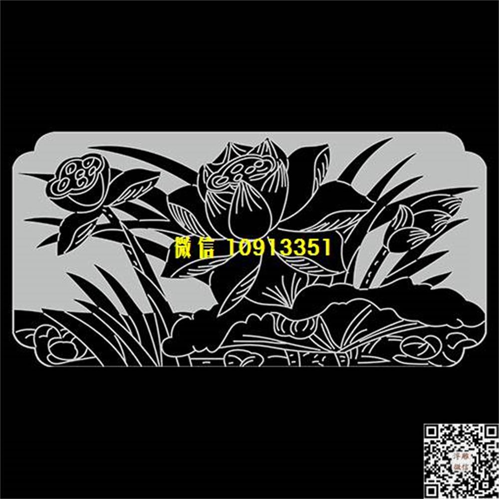 精雕图荷花栏板276精雕图线雕图线条图单线铣底图_电脑雕刻plt文泰矢量图精雕图浮雕图